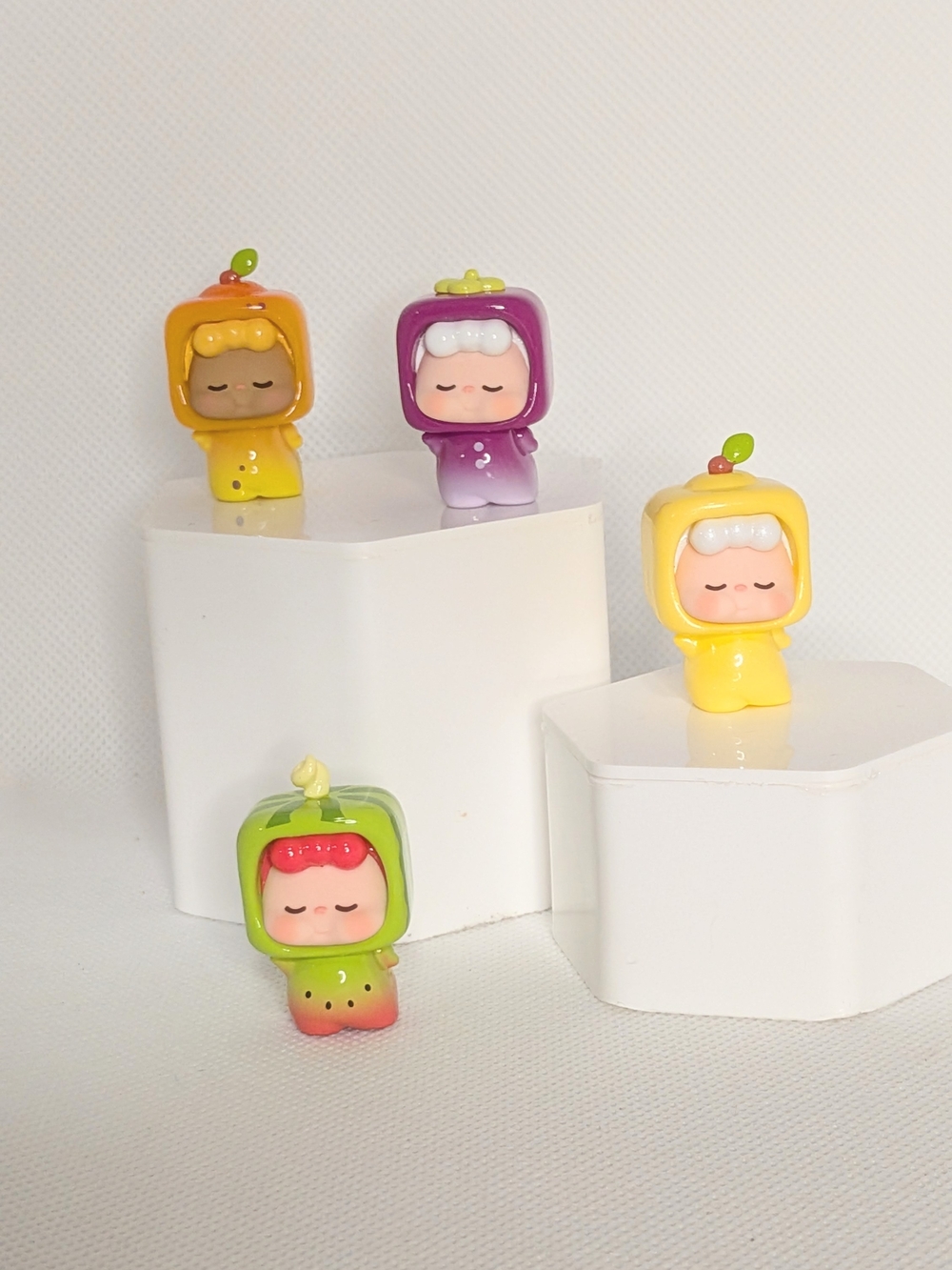 Cute Fruit Costume Mini Figurine Toy - Yellow, Green, Purple, Orange